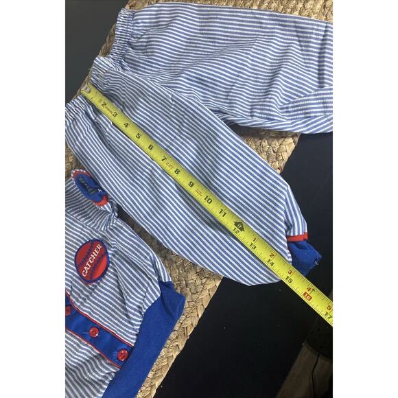 Vintage Baby Baseball Striped Outfit Red White Blue Pinstripes Catcher - Picture 4 of 8
